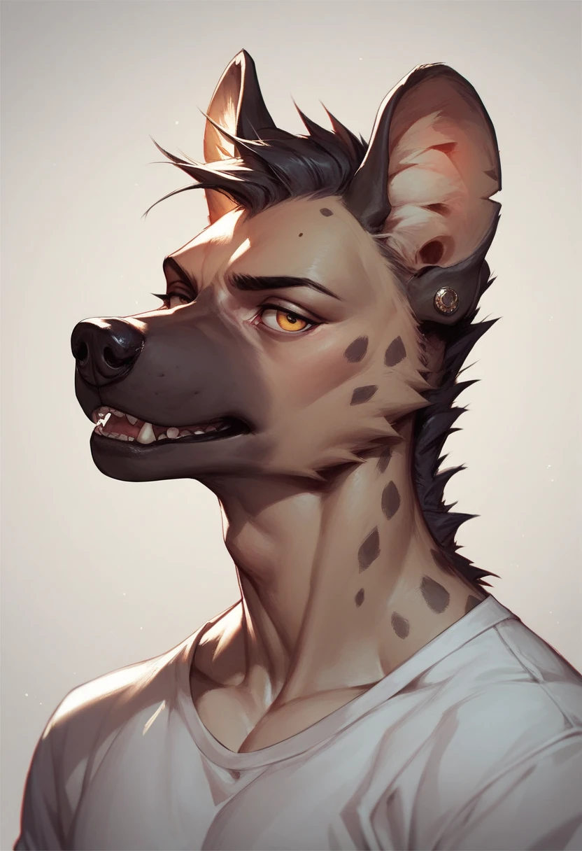 by Sandra Chevrier , by Liam Wong , by Ferdinand Knab , by Rafael Albuquerque , by Ilya Yefimovich Repin, solo, furry, dobermann, short blondie hair, big lips, puffy lips, simple background, white background, blurred background, breasts focus, naughty face, blush on face.