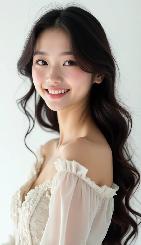 highest quality、8k Masterpiece、superA high resolution、(Photorealistic:1.3)、RAW Photos、1 girl、Black Hair、extremely detailed Glowing Skin、48 years old、Portrait、Global Illumination、Shadow、Octane Rendering、8k、Super sharp、Beautiful breastetal、Cold colors、Very intricate detailuch Light、CGSoation Trend、extremely detailed Beautiful Eyes、Shining Eyes、To the camera、Neon Details、extremely detailed Clear skin、long hair、smile、Featured on cosmetics website、Elegance、Photo Studio、short hair、naked、more lighting, photo painting, Picture-perfect, white skin