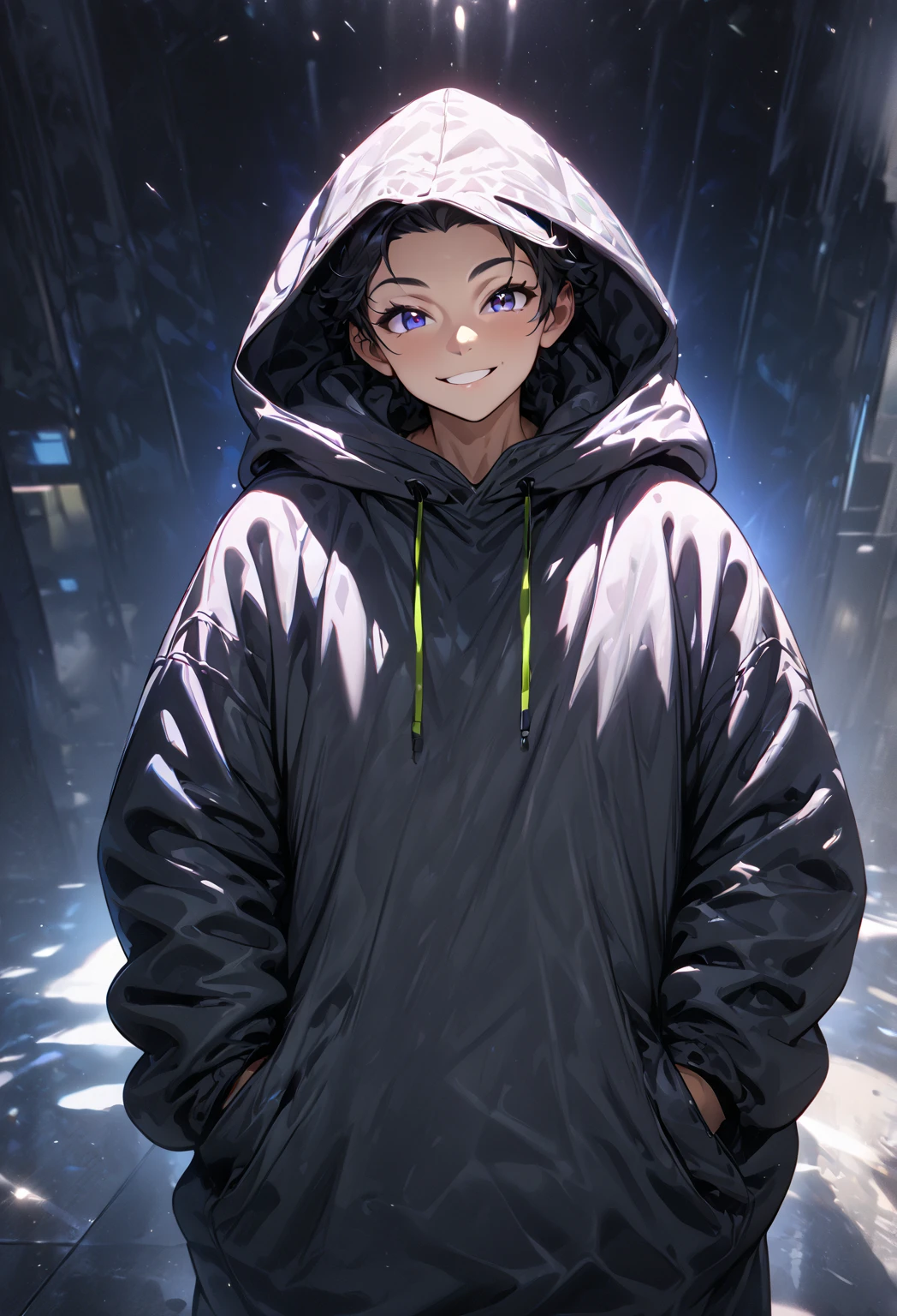 (masterpiece:1.2,  best quality), ( high definition),    One Boy  ,  shortcuts, oversized hoodie,  standing, smile, Volumetric Lighting, Best Shadow,  Shallow Depth of Field , (  best quality , Amazing Details:1.25), 