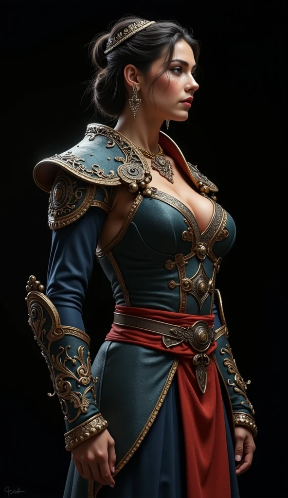 Uma mulher adulta com 30 anos, morena com cabelos pretos muito longos, medieval, forte, imagem de corpo inteiro, corpo atletico, Realistic, imagem de alta qualidade, 4k, Ultra HD |, ((master part))), (((melhor qualidade))), ((ultra-detalhado)),(Highly detailed CG illustration), Cinematic light, Camera: Choose an angle that highlights the beauty of the character. resolution: Aim for a high-resolution artwork to showcase intricate details and clarity.