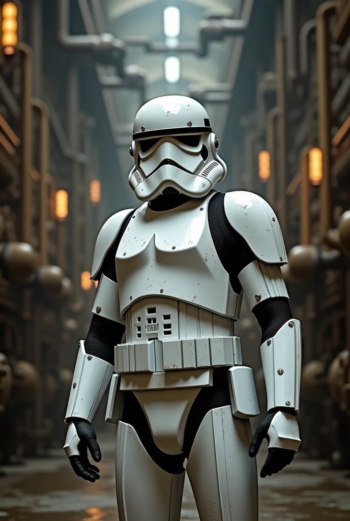 a man in a star wars costume holding a stormtrooper helmet, portrait of a stormtrooper, wearing shiny stormtrooper armor, stormtrooper, wearing stormtrooper armor, star wars character, storm trooper,