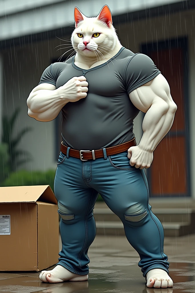dalmatian man, tail, floppy dog ears, body fur, furry, furry male, muscular, shirtless, jeans, outdoors, construction site background, TGJ, expert shading, no lineart, soft shading,
