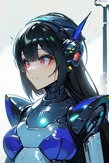 (masterpiece),(Highest quality),(Super detailed),(Best illustrations),(Best Shadow),(Absurd),(Detailed Background),(so beautiful), 16K, 8K, 4K,(Best Shadow),robotization,woman ,big bust,Robot Joint ,Metal skin,Black robot Suit,long hair,a black robot suit that covers the whole body,robot hand,cyber bodysuit,mecha head,(Detailed hands and fingers:1.2),Ball joint robot body,doll joint,beautiful face,beautiful robot girl,robotic eye,robotic hands,(no more human skin),android girl,cyborg girl,F cup, sexy body,(machine made joints:1.2),(machanical limbs:1.1),(blood vessels connected to tubes),(mechanical vertebra attaching to back),(mechanical cervial attaching to neck),no messy picture style,no emotion,tech control,black robot suit,maintenance,smile,mega man