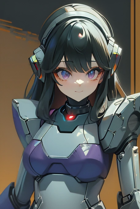 (masterpiece),(Highest quality),(Super detailed),(Best illustrations),(Best Shadow),(Absurd),(Detailed Background),(so beautiful), 16K, 8K, 4K,(Best Shadow),robotization,woman ,big bust,Robot Joint ,Metal skin,Black robot Suit,long hair,a black robot suit that covers the whole body,robot hand,cyber bodysuit,mecha head,(Detailed hands and fingers:1.2),Ball joint robot body,doll joint,beautiful face,beautiful robot girl,robotic eye,robotic hands,(no more human skin),android girl,cyborg girl,F cup, sexy body,(machine made joints:1.2),(machanical limbs:1.1),(blood vessels connected to tubes),(mechanical vertebra attaching to back),(mechanical cervial attaching to neck),no messy picture style,no emotion,tech control,black robot suit,maintenance,smile,mega man