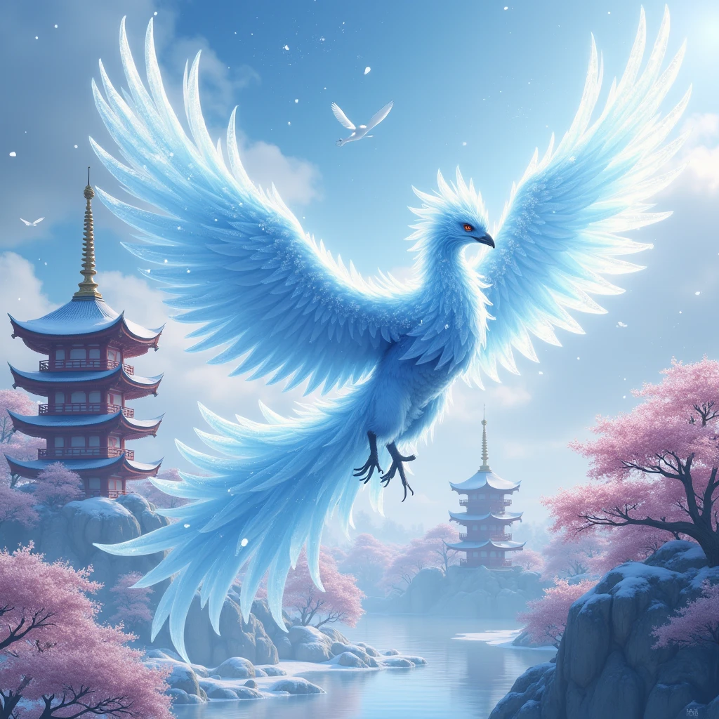 In front of them was a towering mountain,surging purple qi,and surging auspicious light. At a glance,one could tell that it was a rare pure land in the human world. That hill rises like thousands of authentic rules,Two silver phoenixes with white flames,
Inside the mountain gate,it was extremely holy. On top of the huge mountains,there were jade towers,divine waterfalls falling,immortal light rising,auspicious qi lingering,it was amazing. Those mountains are even more fragrant with holy medicine and colorful,
There was also a huge lake,<lora:SDXL_Sacred_beast:0.5>,phoenix,silver phoenix,white fire,