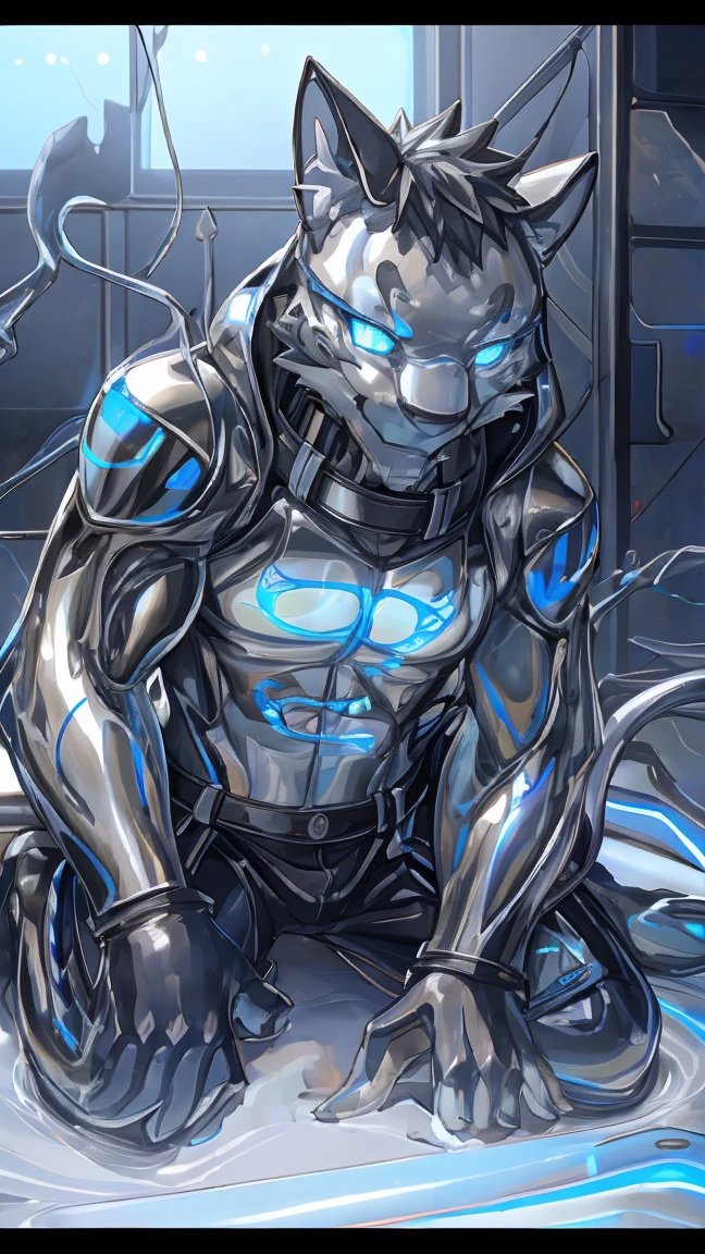 male, Synthesizer , metal silver slime body,  silver metallic sticky mucus , sticky skin ,sticky skin,Machine Tool , Likulau - Nekojishi.、male焦點、Leopard、solo、short hair、jacket、collar、Gloves、Pants、、、、author：dimwitdog、author：personam 


.Luminous body,male, network Hive. Full Body Mechanical Bodysuit . . full-body photo . Liquid Metal Mecha Cover .silver metal bodysuit, shiny metal bodysuit ,  Evil Smile . blue glowing eyes.Details Skin Digital Network ,Blue Glowing Streak . Neon Light Tattoo ,Intricate skin details, Smooth Reflective Leather . kneeling position .legs spread..liquid metal pool.liquid metal tentacle.INSECT NESTS.Big crotch bag.erect.absorption, goo skin, silver slime, enamel,unrecognizable ,Transform  ,,melt,Tentacles,gender.Drooling.. full-body photo .Excited.clear hands and feet .. silver metallic sticky mucus , sticky skin ,goo leather ,  silver smooth leather.Tentacles纏繞身體.黏糊糊Tentacles纏繞身體