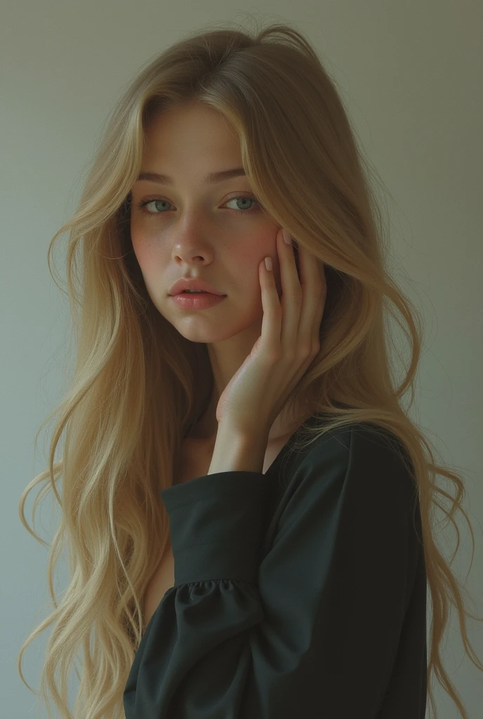 blond woman with long hair and black turtle neck top posing for a picture in the club, beautiful blonde girl, soft portrait shot 8 k, a girl with blonde hair, blonde girl, photo of a beautiful woman, high quality portrait, beautiful girl model, beautiful model girl, beautiful blonde hair, beautiful young girl, beautiful portrait photo, sleek blond hair, long blonde hair and large eyes