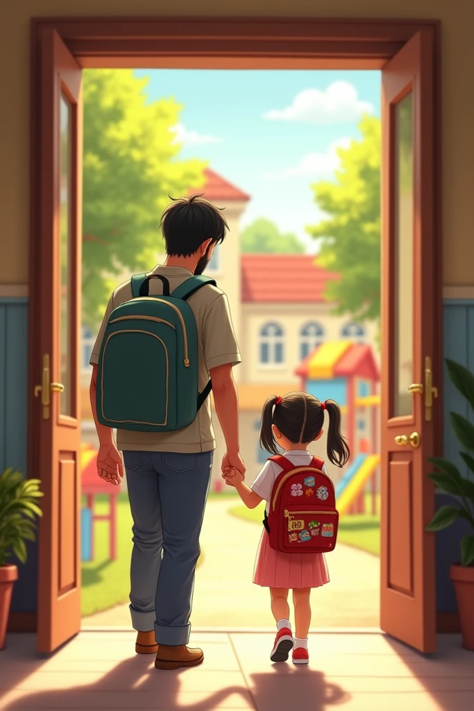 A child is going to school from his home, his mother is preparing the child for school,
