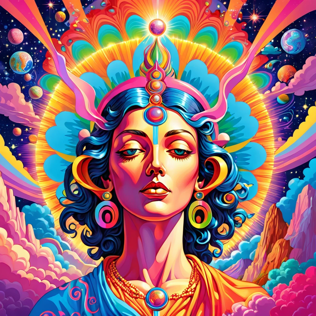 (Divine, Truth, Psychedelic art, flat design, surreal)