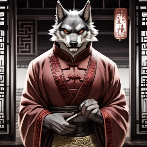 A werewolf wearing Chinese-style clothes