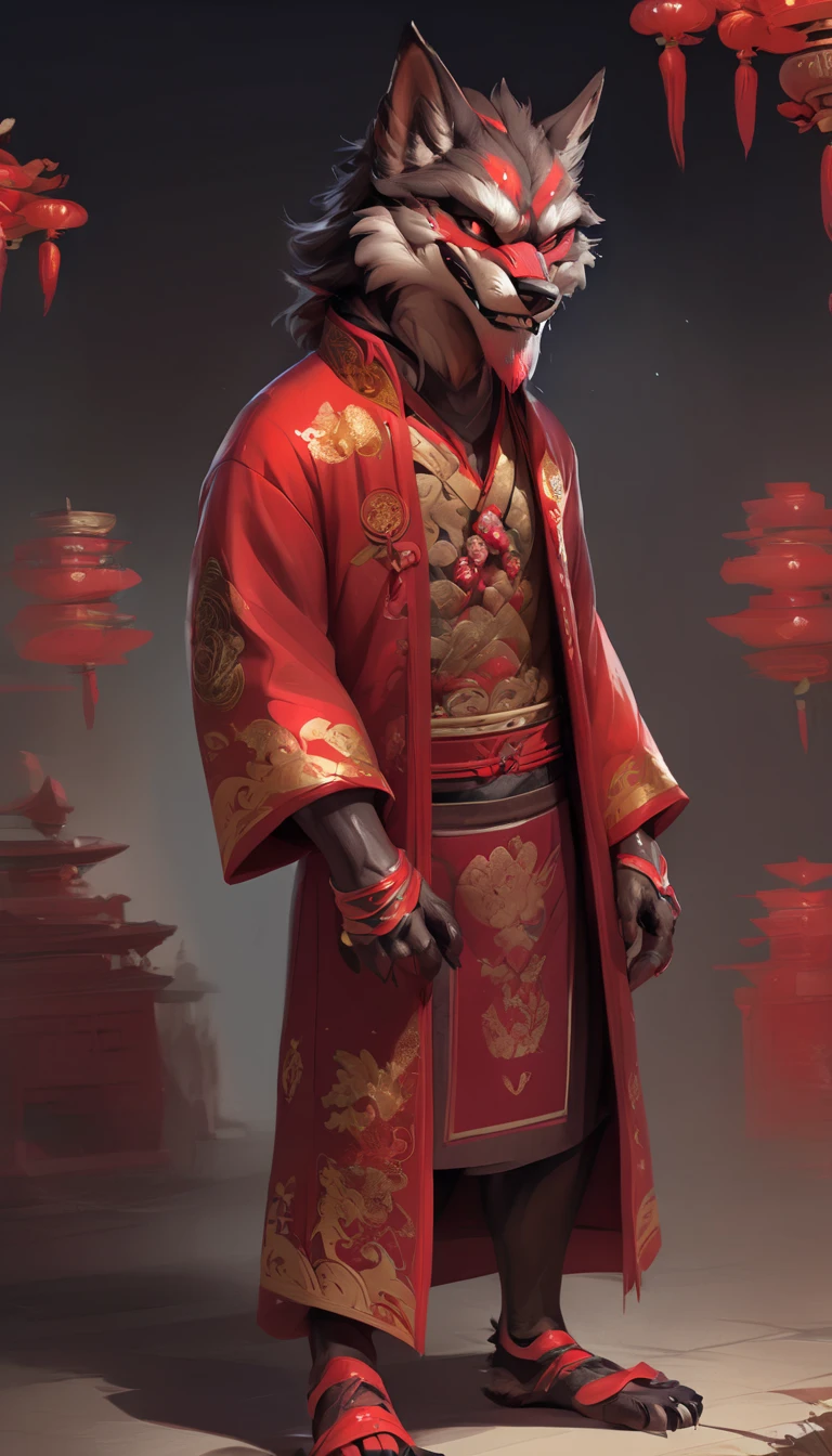 Set image of a werewolf wearing Chinese style clothes