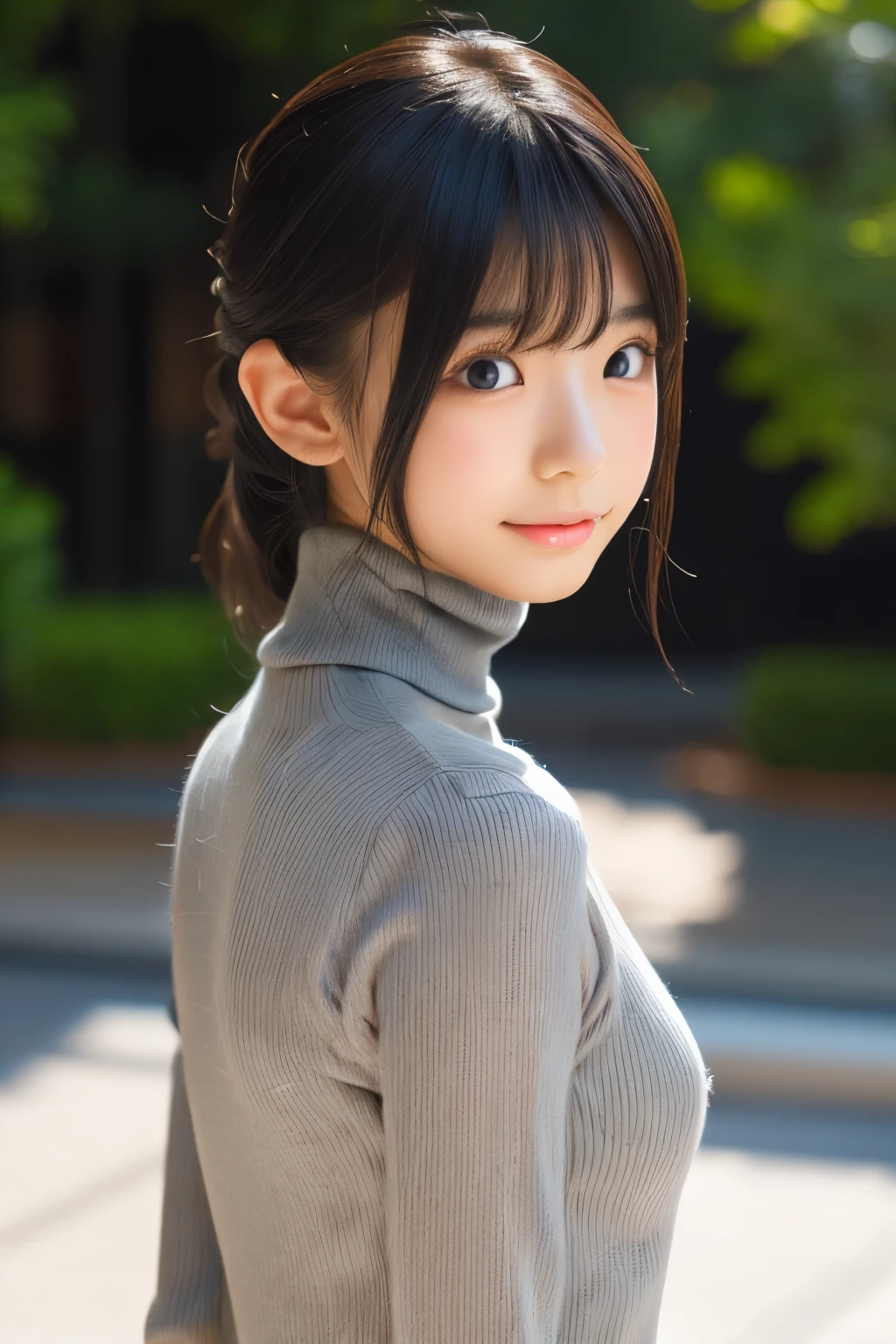 solo, 1girl, yamagishi fuuka,  gekkoukan high school uniform, turtleneck sweater,