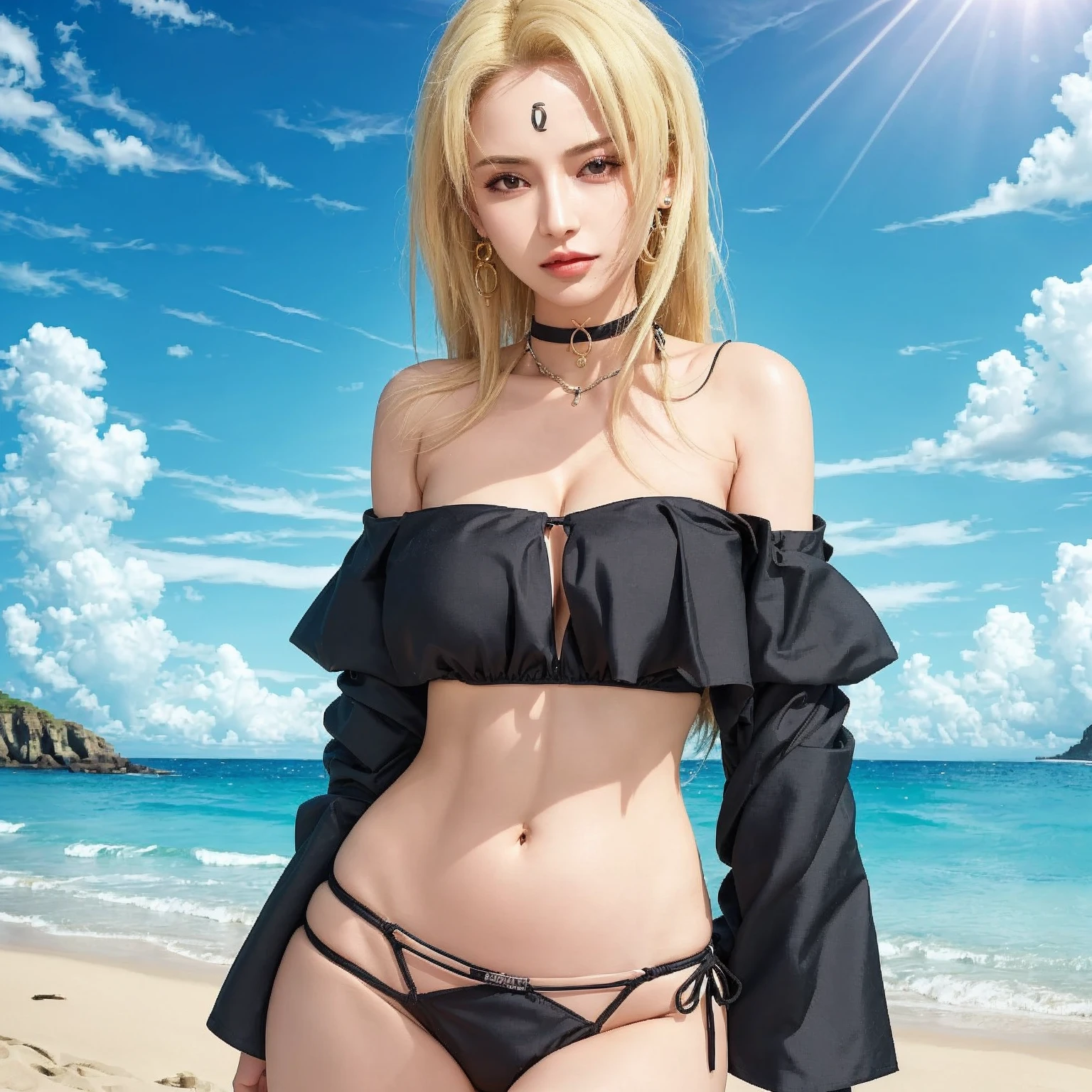 ((Top Quality, 8k, Masterpiece: 1.3)), Pretty Women with Perfect Body Shape: 1.4, (Big: 1.2), Highly Detailed Face and Skin Texture, Detailed Eyes, Posing on the Beach, 1girl, Cinematic, Full Body, Goddess of Japan, Short Hair, Smile, Hot Pants