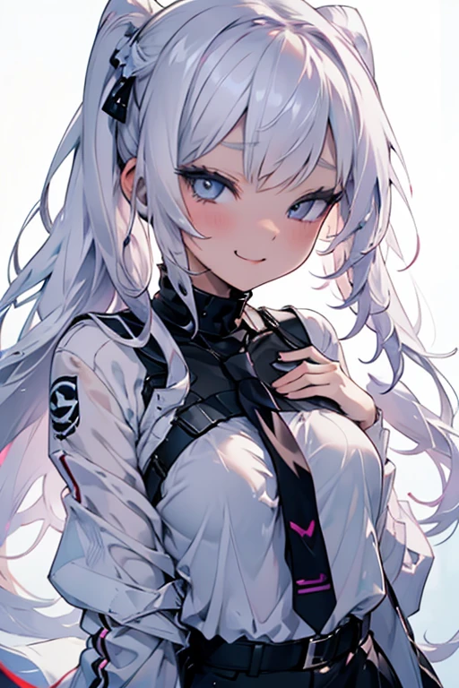 mature_female,silver hair,lipstick,eyeshadow,long_eyelashes,thick eyebrows,ahegao,jitome,heart-shaped_pupils,black_pantyhose,fingerless_gloves,police_uniform,long hair,