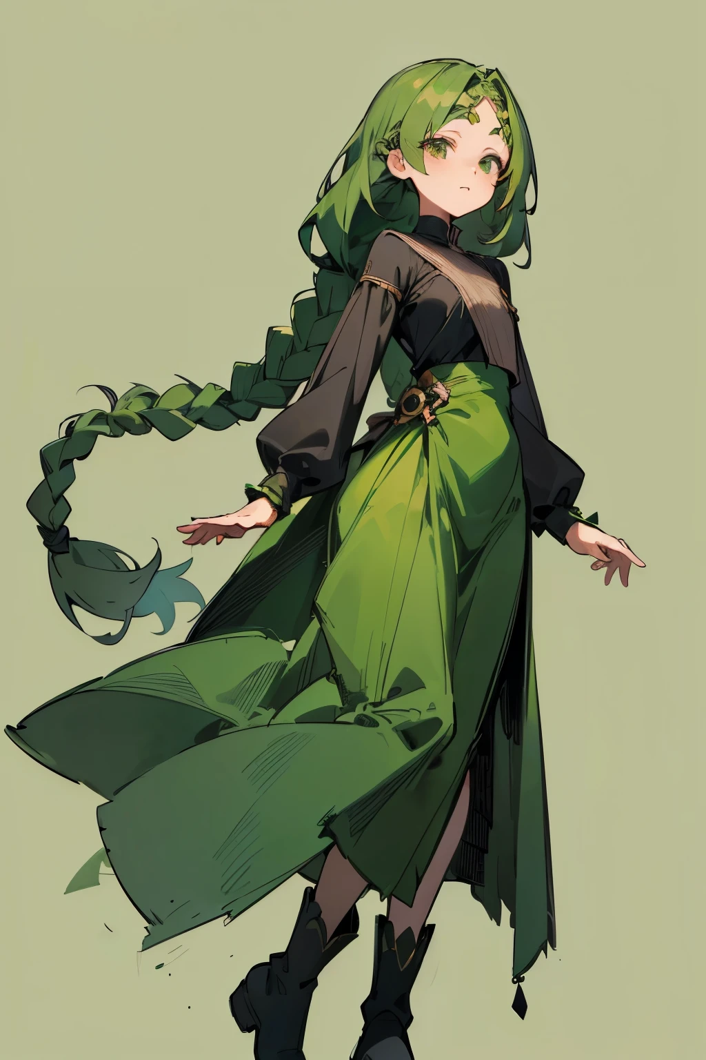 Anime - style illustration of a woman in a green dress and black boots ...