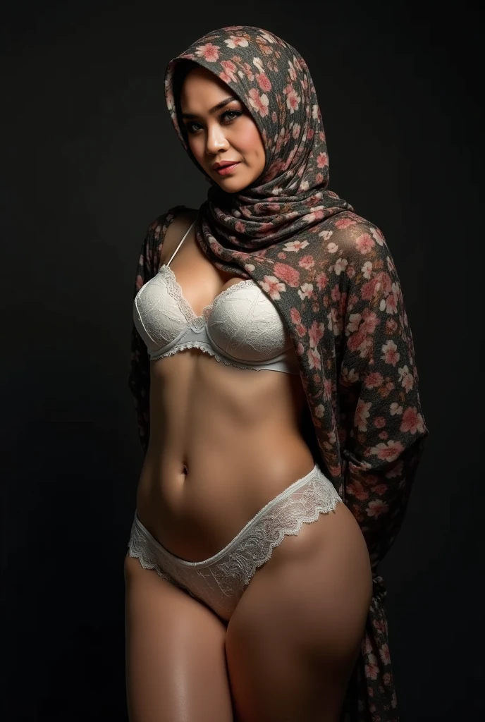 RAW photo,hazy atmosphere,35mm focal lenght,underexposed,cold,candid photograph,artistic,full body,photo of a beautiful,30yo Kurdish woman,hijab,pubes,detailed skin,fully naked,looking at viewer,chubby body,candid pose,white background,no background,blue light, film grain, kodak color, instagram LUT