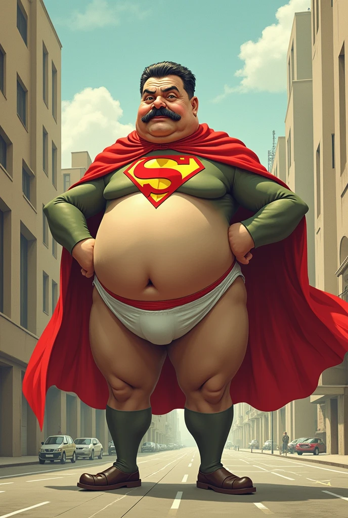 Chubby Grandpa in Superman costume peeing on the fence. (((urine visible)))