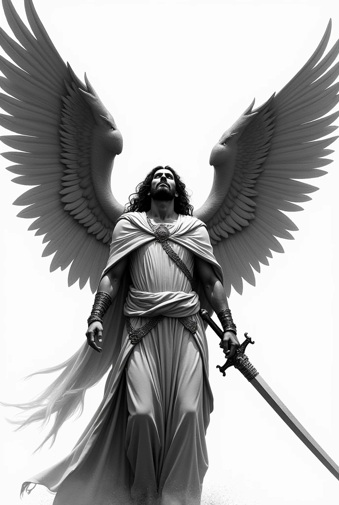 shirt print in vector, only in white color and black background, elements that tell the story of Lucifer's fall to heaven, fallen angel, vector, lines like sketch, sketch style lines, old book illustration style