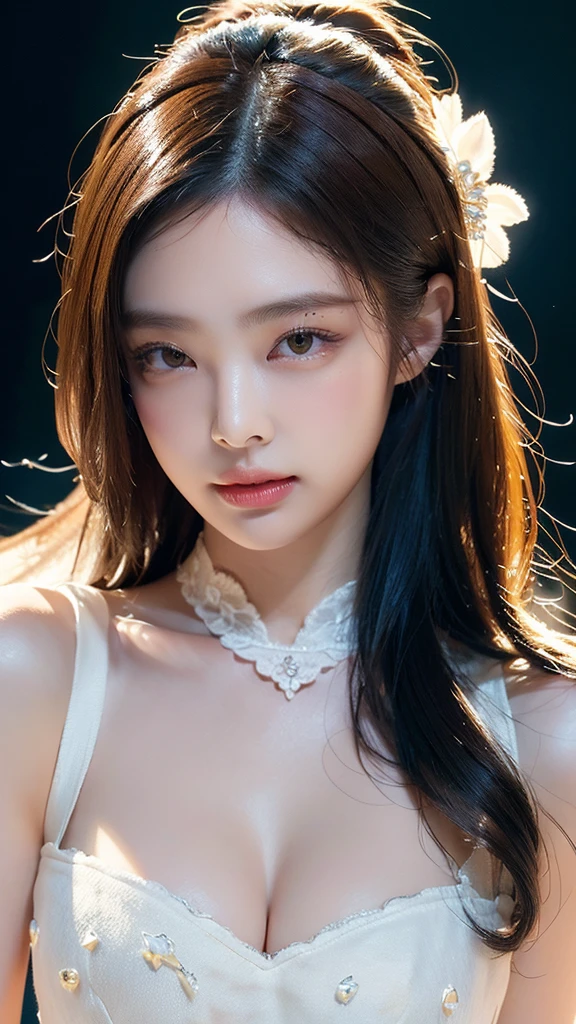 modelshoot style, (extremely detailed 8k wallpaper), a photo of a ((best quality)), ((masterpiece)), Sasha Luss, pale, as if transparent skin of a shade of porcelain, piercing ice-blue eyes turning into a steel shade, long straight hair the color of the first snow,, Intricate, High Detail, dramatic,show tita