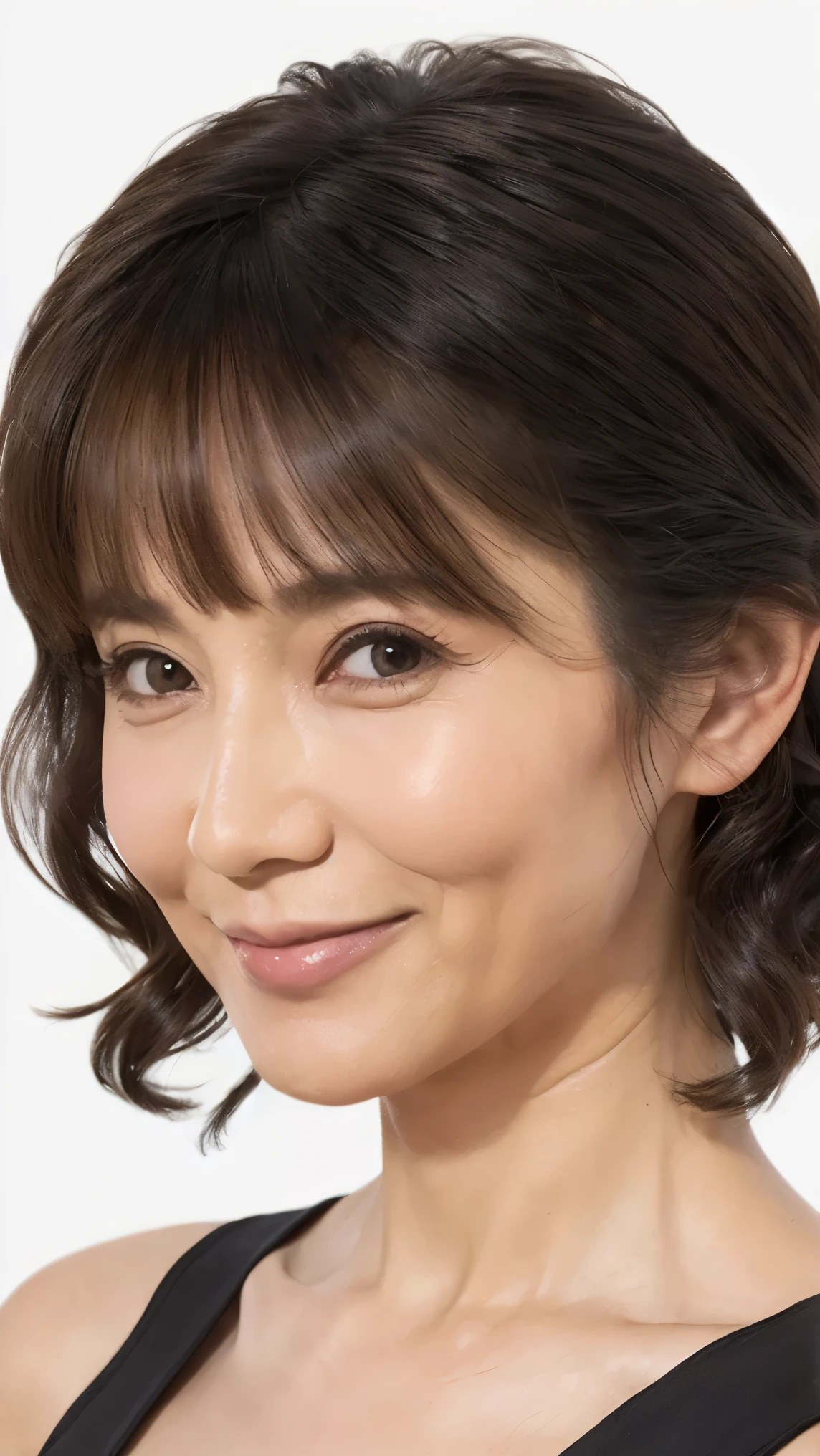 (( best quality)), ((8k)), ((masterpiece: 1.3)), (  perfect appearance ), ( transparent : 1.6), (), (J), ( studying one Japanese mature ),    Perfect Anatomy  , ((65 years old)),  Short bangs ,  short curly bob hair, (gentle smile expression ), ((Close-up side view)),