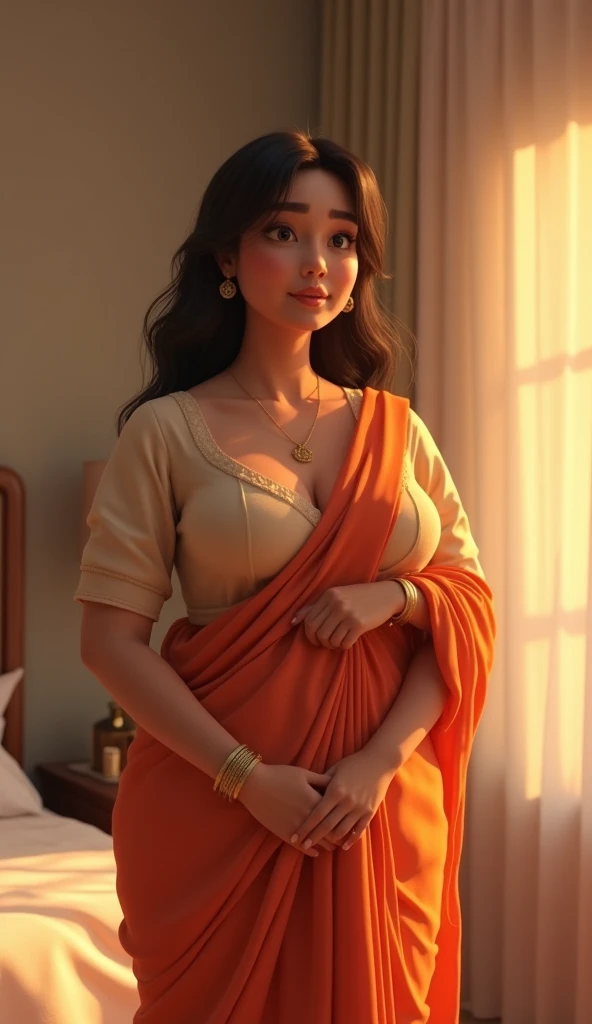 Golden saree Day time + bed room with mirror