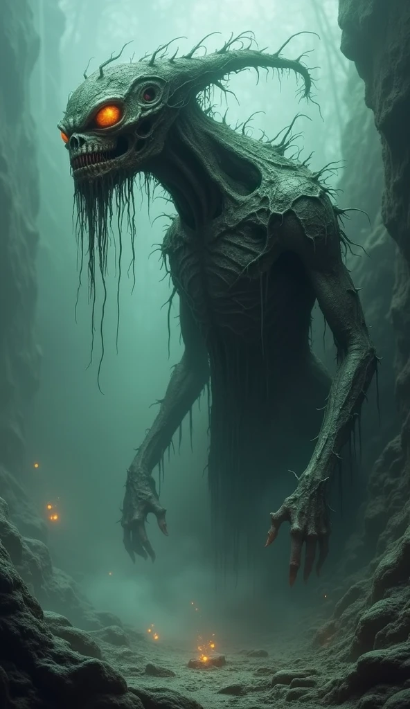 Try this with Infinity model ```A terrifying deep-sea scene featuring a sunken, monstrous statue of an ancient deity. The statue has a grotesque, twisted face with sharp, cracked teeth, and is covered in thick layers of algae and barnacles. Its large, clawed hands reach out menacingly, partially buried in the ocean floor. Surrounding it are the rusted remains of old, decayed machinery and eerie, tangled seaweed. The murky water is filled with shadows, with faint rays of light barely penetrating the gloom. Small water bubbles rise ominously around the statue, while subtle water effects add to the eerie, suffocating atmosphere.```