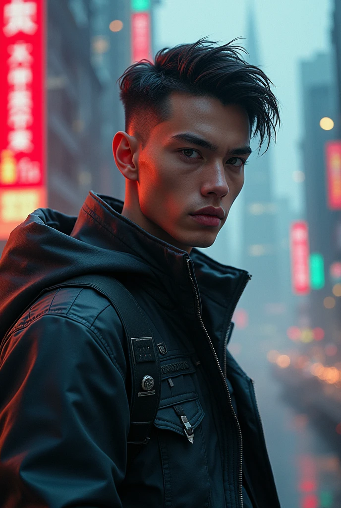 Change background cyberpunk handsome boy, realistic, face, 8k - SeaArt AI