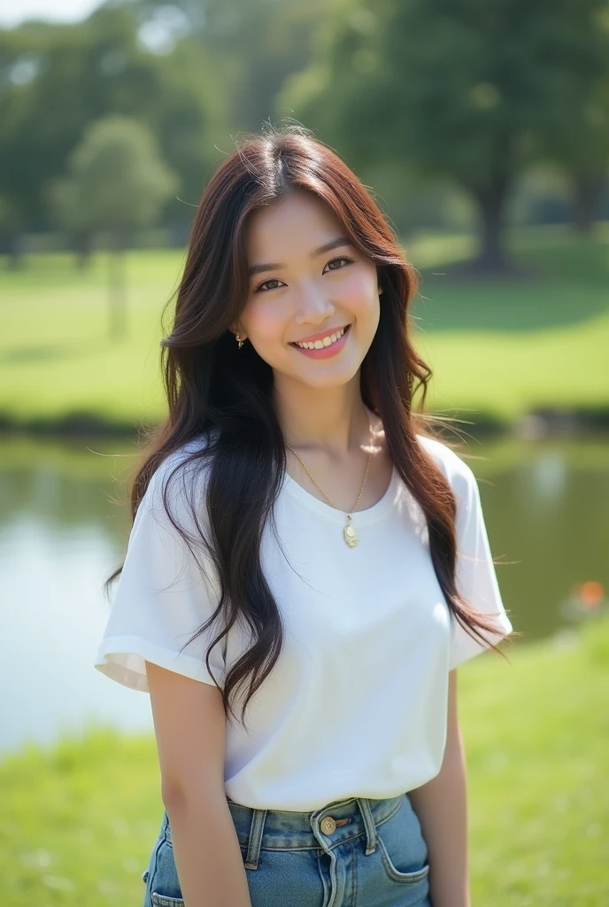 best quality,Masterpiece,Ultra high resolution,RAW photos,beautiful and beautiful,deep shading,Dark theme,(realistically:1.4),1 girl,exquisite face,long white hair,laugh,(The wind blows my hair.,smooth brown),Printed shirt,Tiny faces,Crooked shoulders),Porn pictures,fit the body,cowboy lenses,external,bare ,show sexy body
