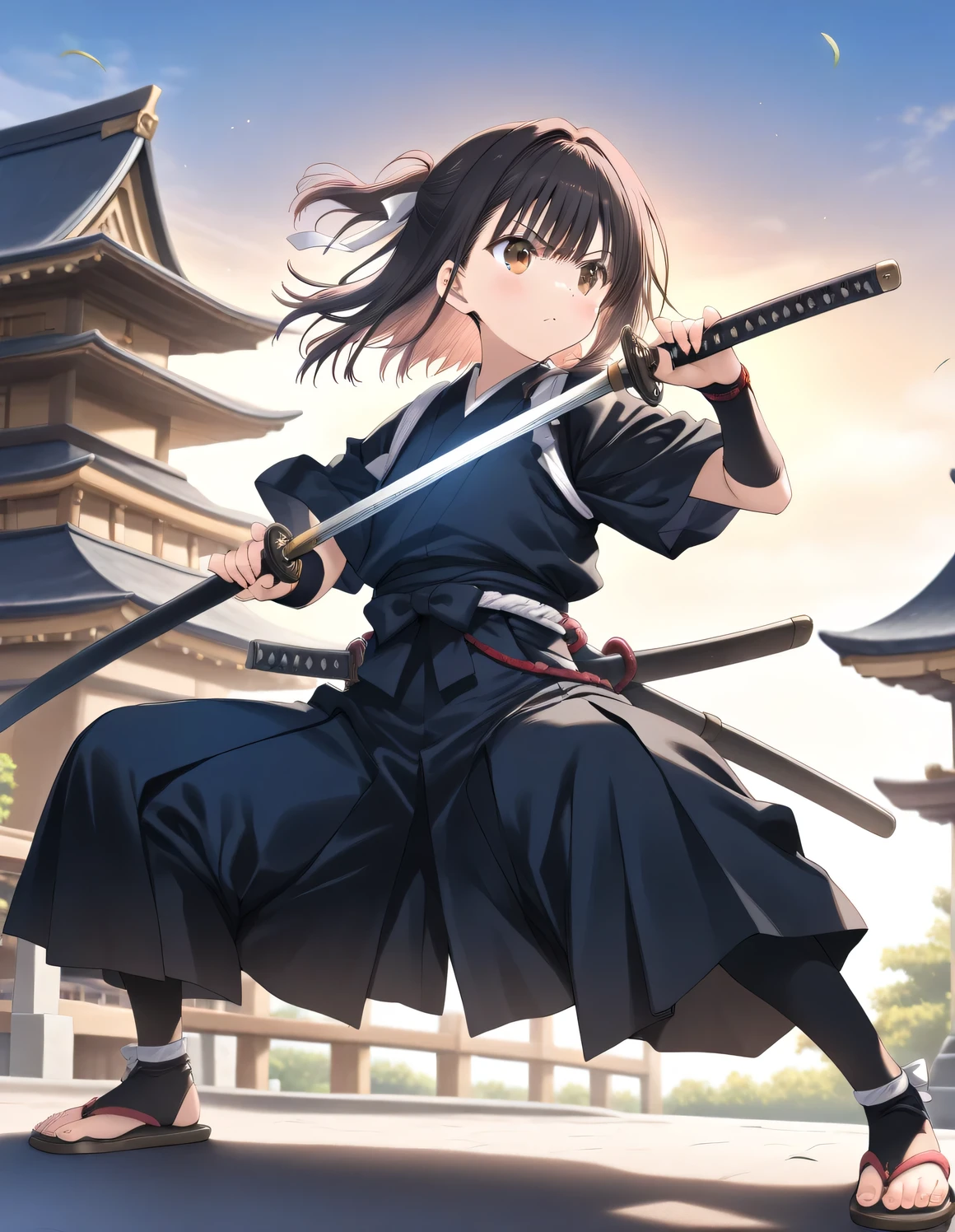 1girl,  female,  samurai, katana, fighting pose, battoujutsu stance, outdoors,wind, fantasy, game CG, break,((artist:mitsumi_misato)),(artist:fujiyama),(artist:suzumori),(masterpiece), (best quality), (ultra-detailed), very aesthetic, newest, cool illustration,super detailed skin, (masterpiece), (best quality), (ultra-detailed), very aesthetic lighting,newest ,hi res,absurd_res,2023,shaded,digital media (artwork), realistic lighting, 4k, 8k, Best cinematic lighting powered by famous artist,pixiv contest winner