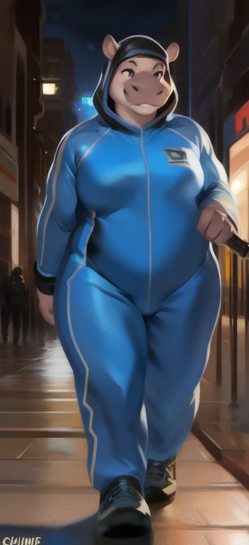 (best quality), fat female ninja woman, black and yellow ninja suit, curvy figure, big belly, SSBBW, detailed eyes, detailed lips, physically-based rendering, vivid colors, studio lighting