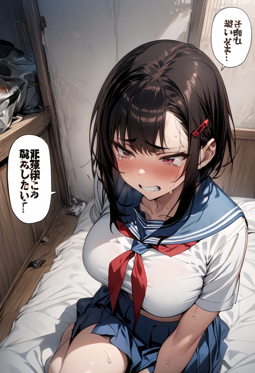 A -yeld su beautiful Japanese young lady with a bun cut wearing a super shiny blue long-sleeved sailor suit made of latex　A pussy covered in white slime and pubic hair is forced open　She was raped by the doctor and had sex in the missionary position while crying