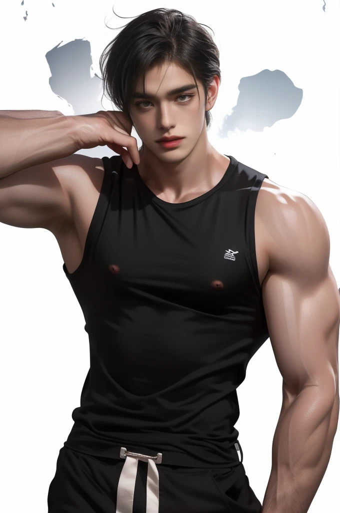Masterpiece of man, Adult man with firm facial features like an Dutch, black eye, his nose is sharp, mature, black eyes, neat short balck hair, very handsome, white, clean, smooth skin, muscle body realistic,