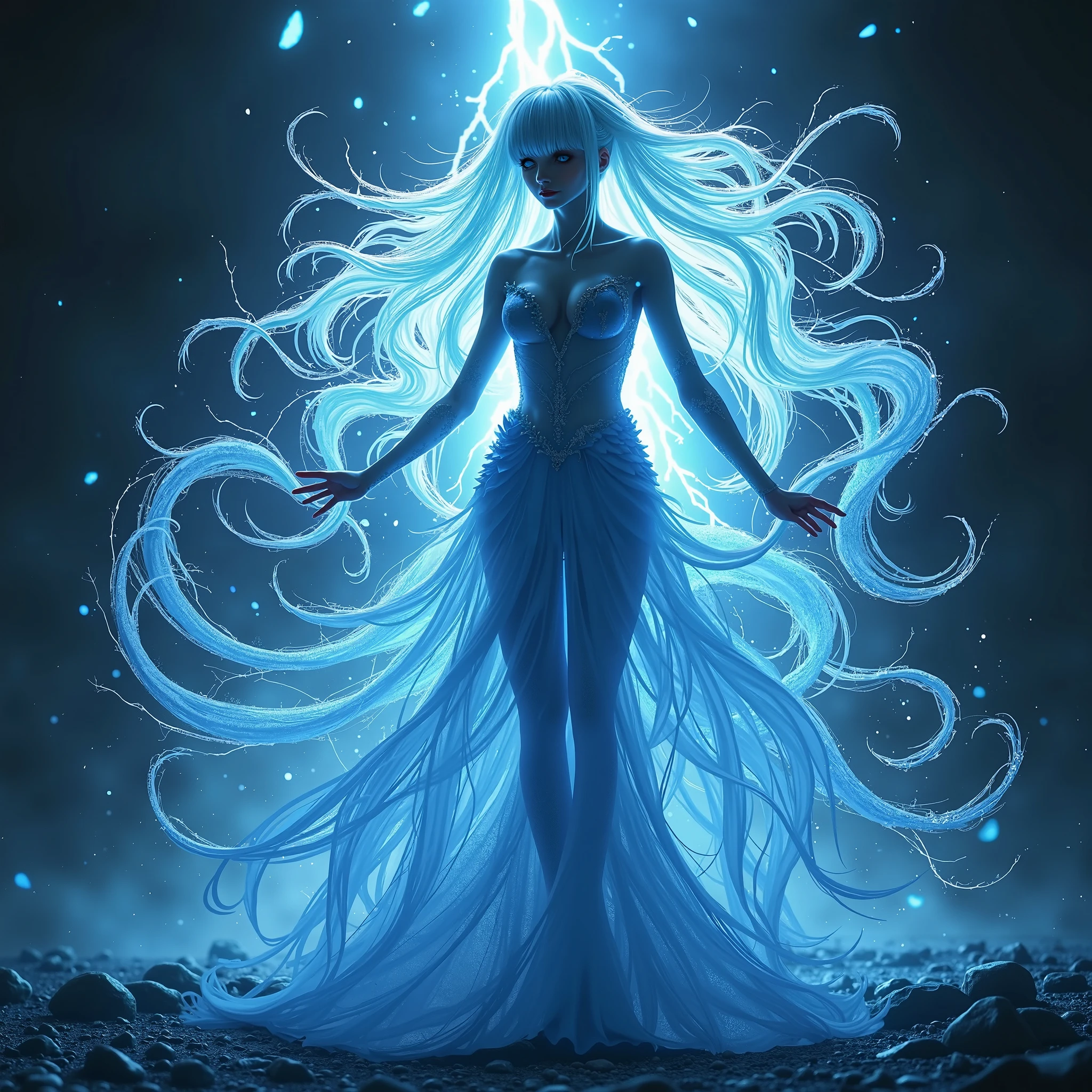 A magnificently ethereal creature with the ability to manipulate objects with its mind, this telekinetic alien is an extravagant presence. This fascinating image, where the alien floats amidst a swirling nebula of vivid, otherworldly colors. Its amorphous form glows with iridescent hues, while its long, slender limbs stretch gracefully across the vast expanse around it. The intricate details of the alien's translucent skin reveal an intricate network of glowing veins, radiating a soft, otherworldly luminescence. This mesmerizing work of art immerses viewers in a fantastical realm, awakening a sense of wonder and intrigue.