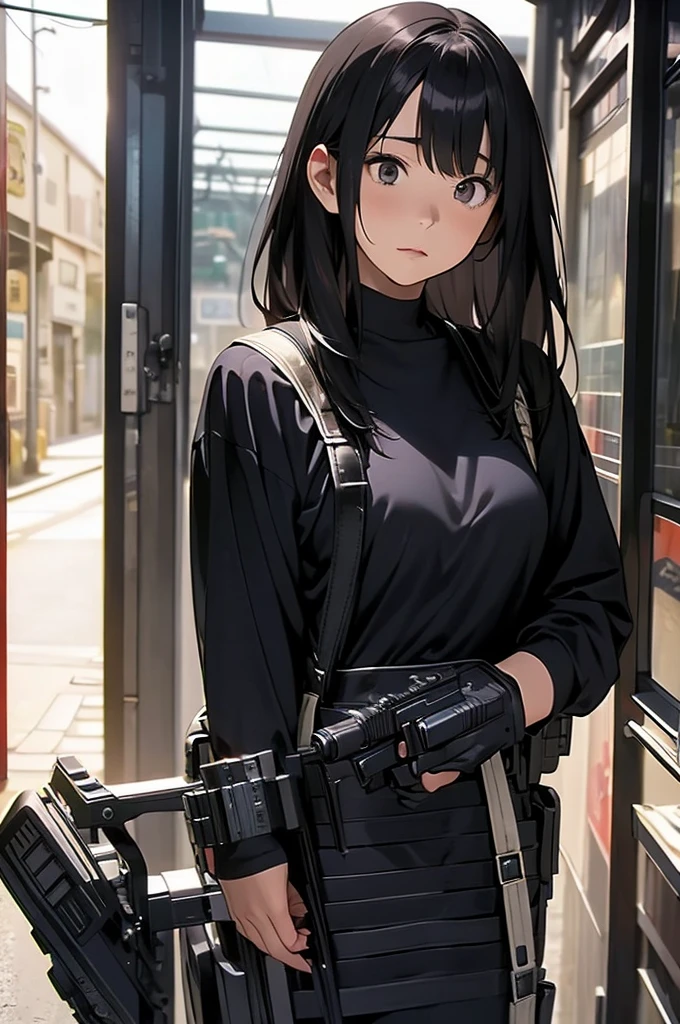(((masterpiece))), (((High resolution)))、(((8K quality)))、(((perfect face)))、(((woman having a assault rifle))), ((panty)), look at the camera, ((top quality eyes)), (detailed face), (detailed texture)
