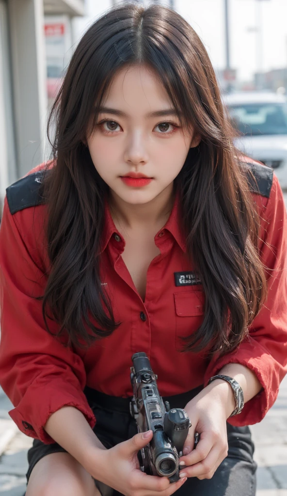 Anime girl in red shirt and black tie poses for photo, by Yang J, very detailed Artgerm, Rin Tohsaka, Artgerm jsc, artwork in the style of guweiz, beautiful digital works of art, ArtGerm. high detailing, range murata and artgerm, Style ArtGerm, ig model | ArtGerm