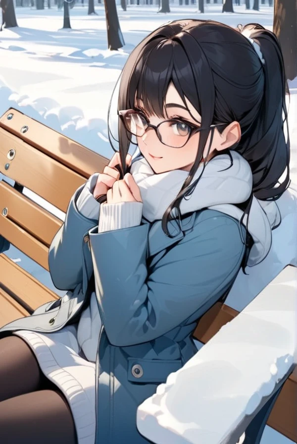 1人の女性、brown haired(Curta)、Brown eyes、Black-rimmed glasses、 Best Quality、ultra-detailliert、8K resolution、Raw photo、masutepiece、gorgeous faces、Perfect body、Winter scene、Playing in the snow