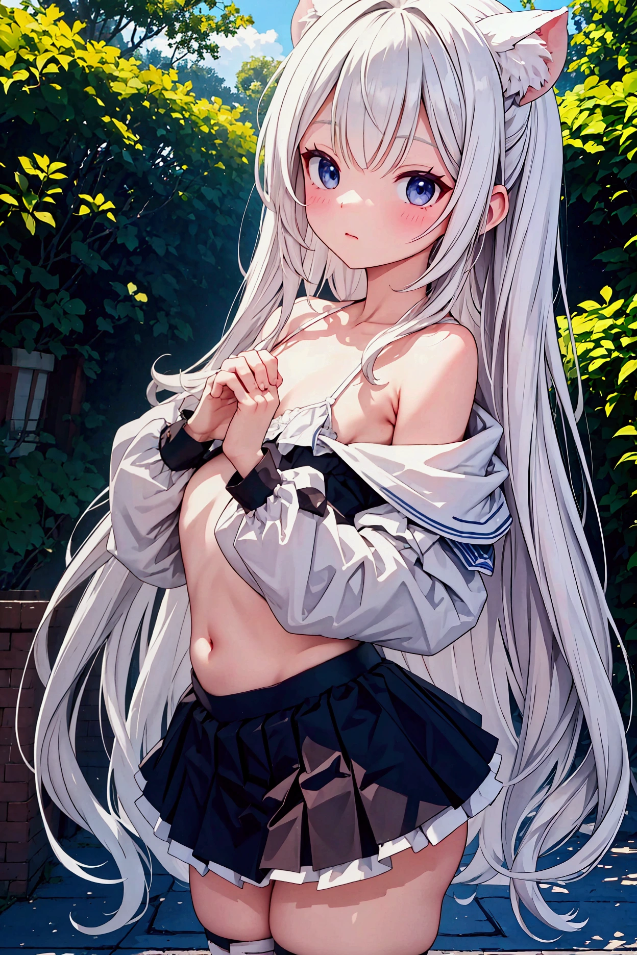 {small breasts,flat chest}(bulge:1.8, covered glans,
) (otoko no ko:1.8)off-the-shoulder top,mini skirt, 
front view,perfect fingers,perfect hands,own hands together,25 years old,
testicles,ulge in crotchHD background,beautiful facebest quality, ultra detailed,
 high resolution,8k, extremely detailed CG,super fine illustration