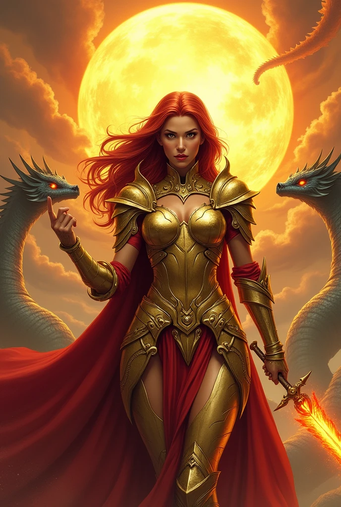 solo, Malenia, Elden Ring, character centered in image, half body shot, side on view, wallpaper, looking at viewer, combat pose, (best quality,4k,8k,highres,masterpiece:1.2),ultra-detailed,(realistic,photorealistic,photo-realistic:1.37), cyberpunk, perfect Orange eyes, extremely detailed face, bright red hair, pale skin, 1 Golden armoured arm, cleavage, slim body. full makeup, red open robe, red flowers, Large white trees red leaves in background, smoke and fog, vivid colors, high contrast, dark shadows and highlights
