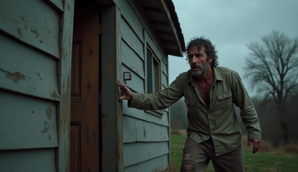 arafed man laying on the ground with a large ax in his hand, in the walking dead, rick grimes, he has a devastated expression, badass composition, destroyed body, scene!!, lying on the ground, most memorable scene, dead, desperate pose, rick sanchez in real life, masterpiece!, masterpiece!!!!, with an axe