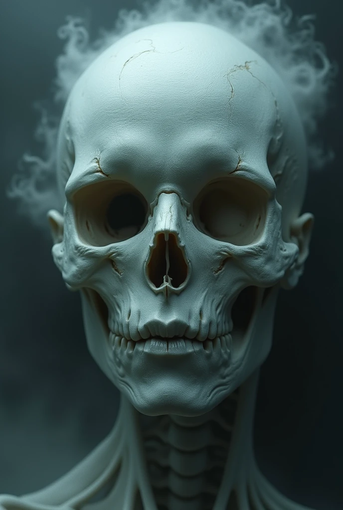 Make a skull head. She is on her side with her mouth open as if she is screaming., your eyes are empty