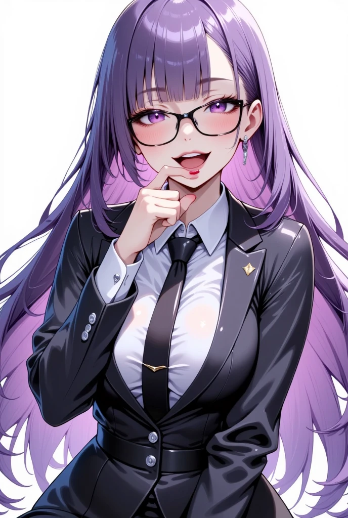 (masterpiece:1.2, best quality), (1lady, solo, upper body:1.2), black hair,purple dip-dye hair , forehead , purple eyes, Swallowtail butterfly head, An anime-style illustration of Shinobu Kocho from “Demon Slayer”. She is wearing a lab coat and a skirt, sitting in a laboratory. She is using a laptop and looking at the camera with a smile.