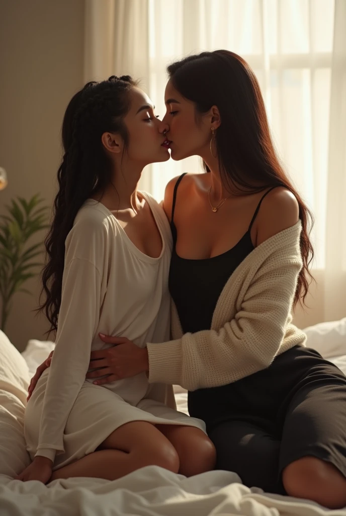 One kissing her boyfriend on the couch