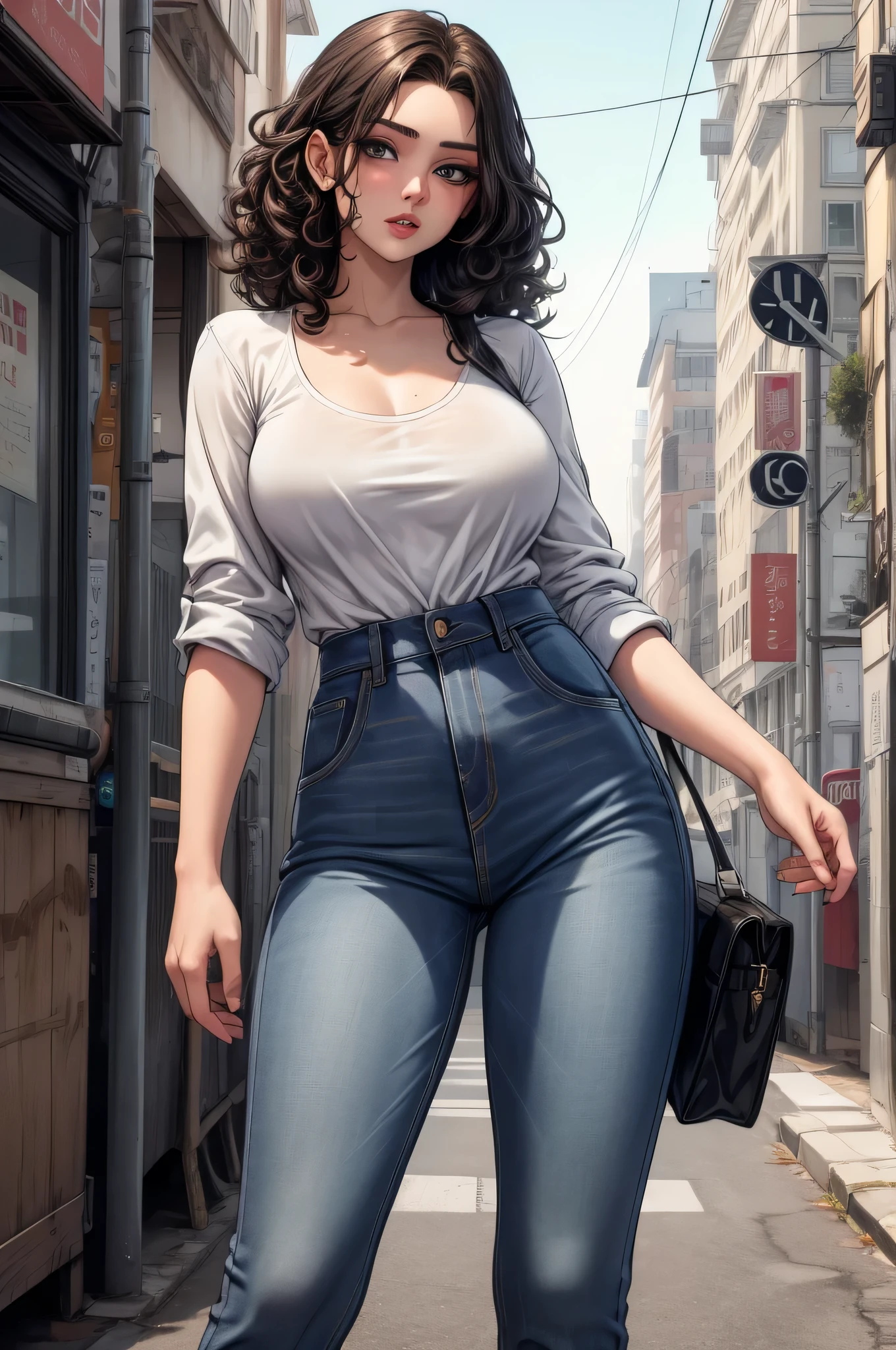 ultra high res,8k, RAW photo, best quality, masterpiece,detailed,looking at viewer,1girl,solo, <lora:gjj_duoxi-000020:0.7>,short hair,blue hair,The young girl was wearing a tight shirt with a pair of tight jeans and tights. She was slender, with long legs and an athletic energy. In her daily life, she is always curious and active in various occasions, playing football in the park with her friends or performing modern dance on the street. Her enthusiasm and energy delighted those around her, and her smile always touched the hearts of others. Whether in sports or in life, this young girl can show her proud figure and vitality.
