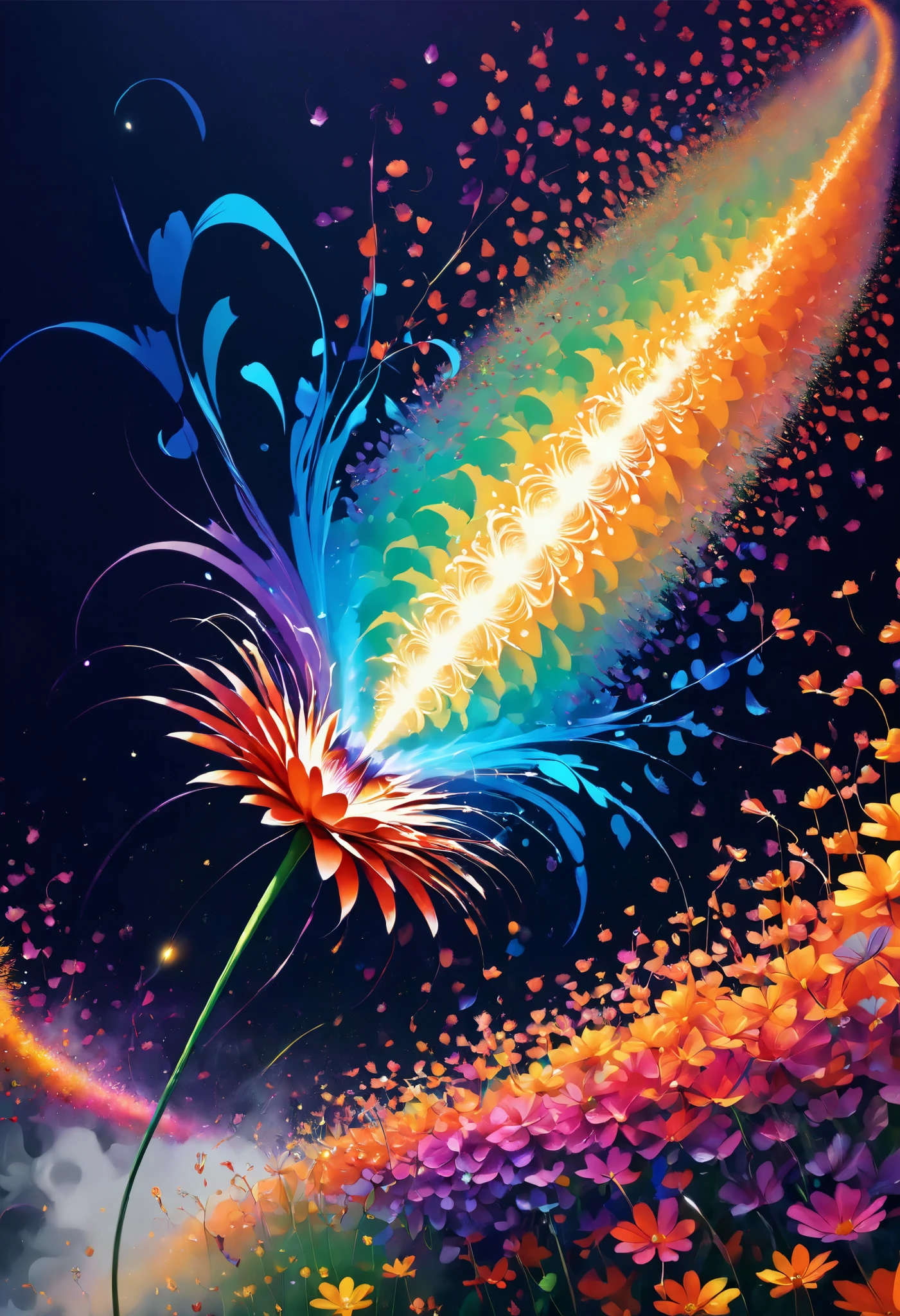 (((Fantastic Firecracker ,  Pouring Petals:1.2,  fluttering petals ))), Energy ripples,  background of a spectacular different space full of energy, (Beautiful LSD art:1.3),  Psychedelic Transart , energy fusion , vibration, Illumination,  digital painting, Chromatic, Mental illness, Mental illnessアートスタイル, Minimal geometry, Rain of Color  , LSD Trip, Art pop,  high definition ,  high definition ,  high detail, masterpiece:1.2,