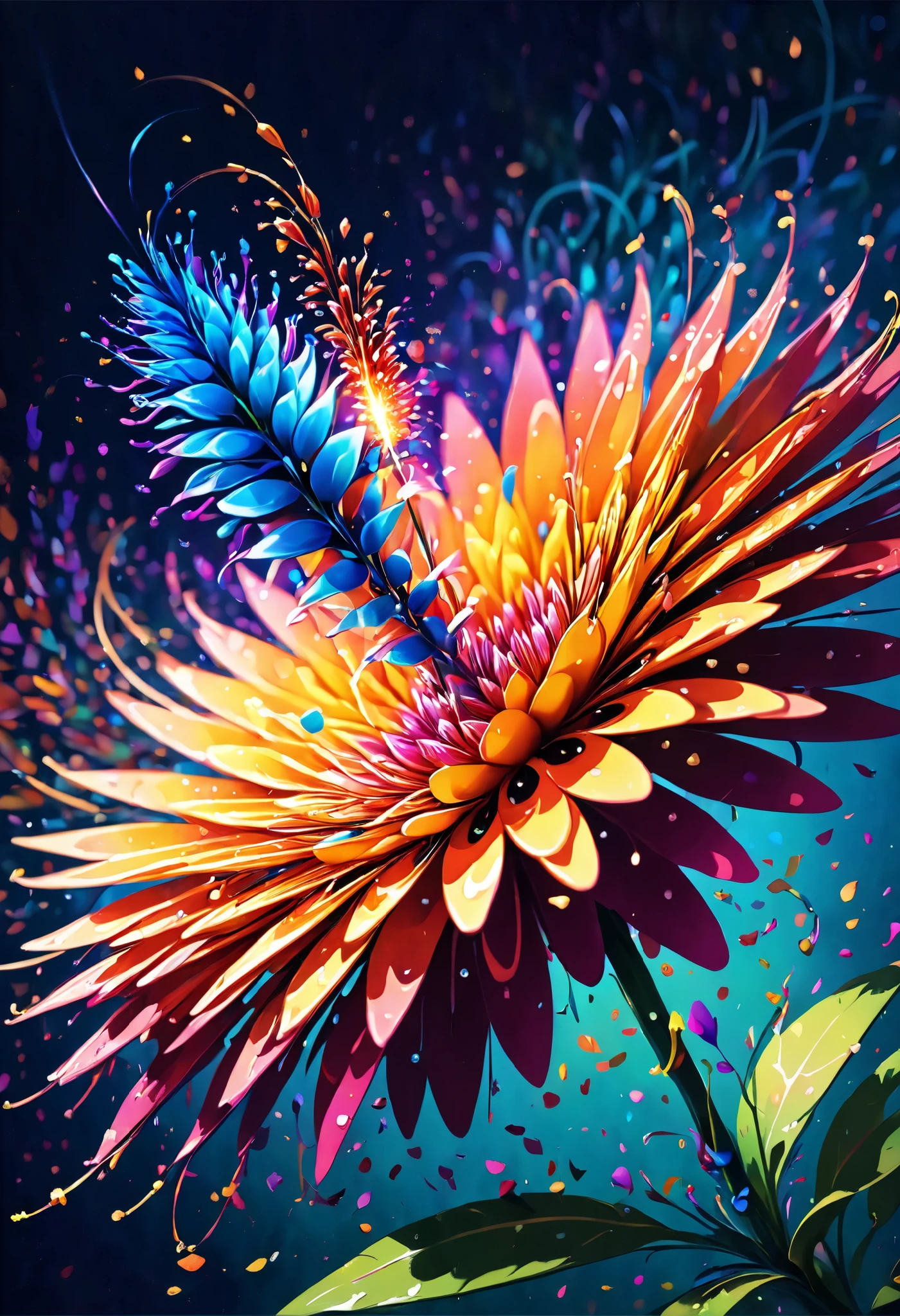 (((Fantastic Firecracker ,  Pouring Petals:1.2,  fluttering petals ))), Energy ripples,  background of a spectacular different space full of energy, (Beautiful LSD art:1.3),  Psychedelic Transart , energy fusion , vibration, Illumination,  digital painting, Chromatic, Mental illness, Mental illnessアートスタイル, Minimal geometry, Rain of Color  , LSD Trip, Art pop,  high definition ,  high definition ,  high detail, masterpiece:1.2,