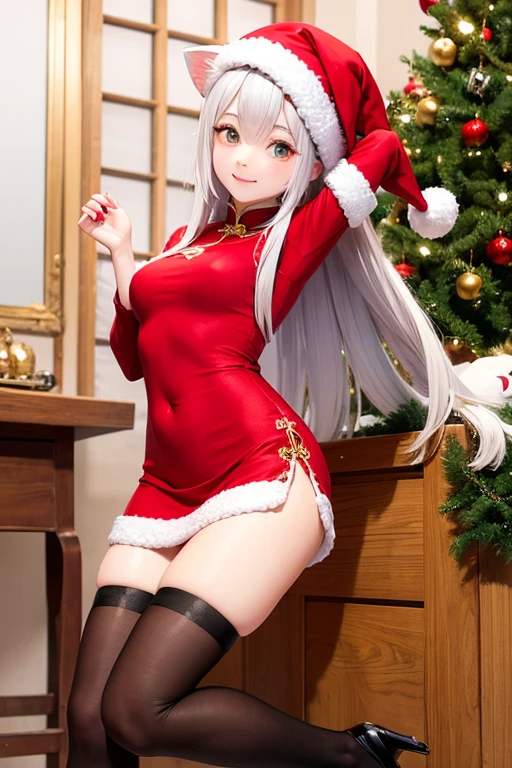 Ariana Grande  vestir con un traje acostado en el piso lleno de candy cane., Traje de empregada, (Loli en vestir white), Terno com babados terno de papai noel:1.4), (botas de coxa branca),(Meias de renda branca), de um gato! maid! vestir, terno extravagante, Menina do anime no traje da empregada, vestir de sirvienta, vestir con volantes ((esfarrapado)), corpo inteiro! cara bonita,,8K mais detalhado.Motor irreal:1.4,UHD,La melhor qualidade:1.4, fotorrealista:1.4, textura da pele:1.4, obra prima:1.8,obra-prima, melhor qualidade,Objeto de objeto], (detailed face features:1.3),(manos Detalhado),((The correct proportions)),(Olhos azuis bonitos),(convex camel toe)，(candy cane falling background,Doces de natal:1.4) ,(copos de neve:1.4),(Mostrar calcinha de renda branca:1.4),(bright white pantyhose/knee tights:1.4),(giant candy cane on the floor:1.4),(room full of candy canes:1.4),(lying on the floor or floor:1.4 ),(anatomia perfeita),(chocolate cookies on the floor:1.4),  (milk spilled on the floor ),