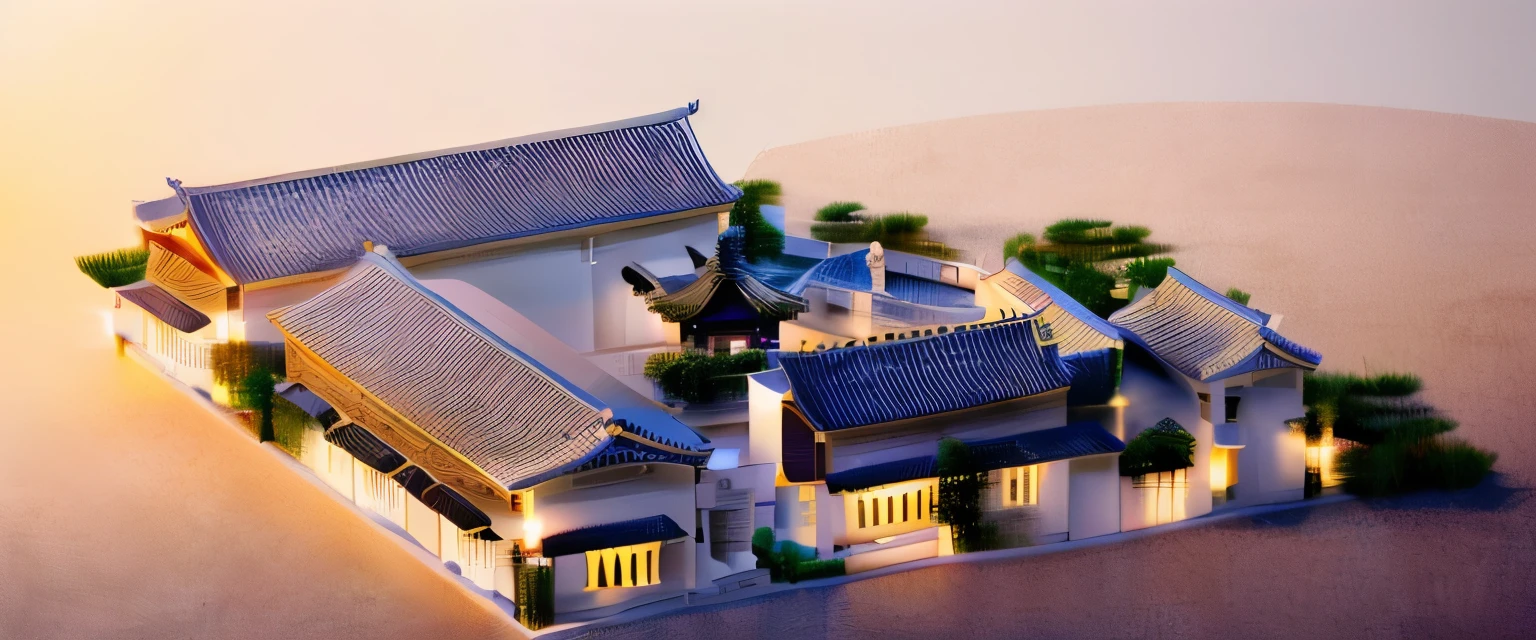 a detailed rendering of a traditional Chinese house with a courtyard and a pagoda, inspired by the masterful works of the Tang dynasty painter Dong Yuan, featuring a fish pond and a beautiful garden, cinematic lighting, intricate Chinese architecture, white walls, elegant and refined，White wall and black tiles，The scene is a girl in white looking in the mirror during the day ，The overall style is small and fresh