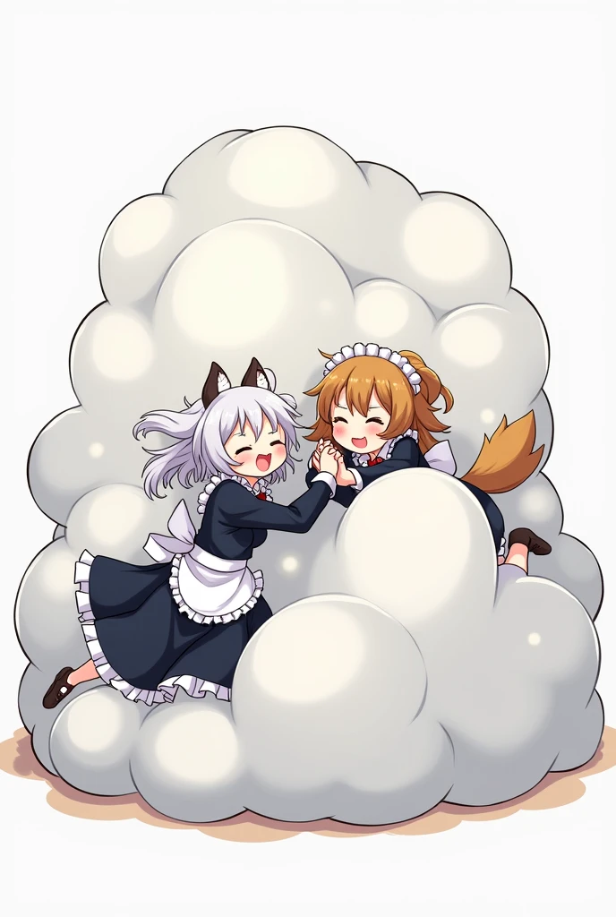 A male tall teenager Wolf hybrid cat with Orange fur with blue colour eyes, wear maid clothes and he begging to stop with tail being hold tight and pull by hand, body trembling and Satisfied with small cock are have fuck threesome in public 