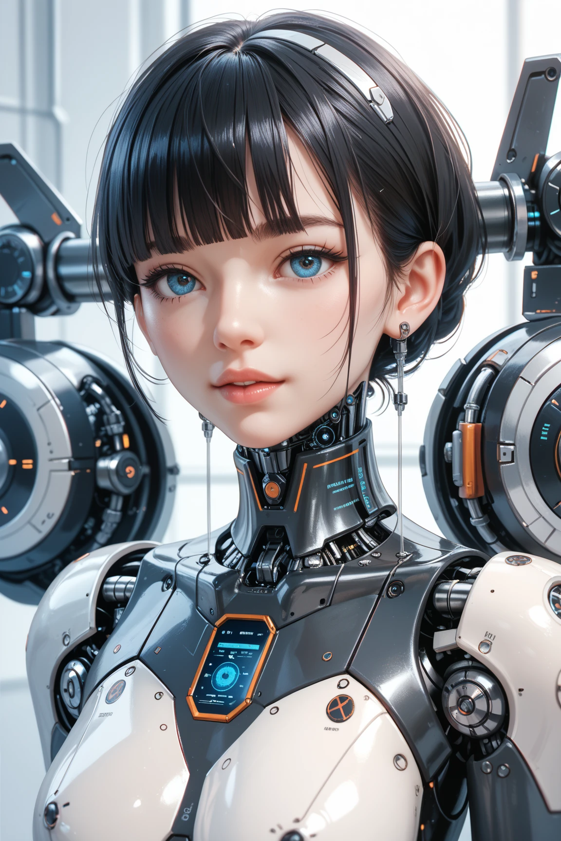 An intricate mechanical body, android ,science, light emitting diode ,metal,Metal, high definition ,  best quality,  high definition ,  anatomically correct ,  Very detailed,  Ultra High Definition,  textured skin , Sharp details,Bangs, 