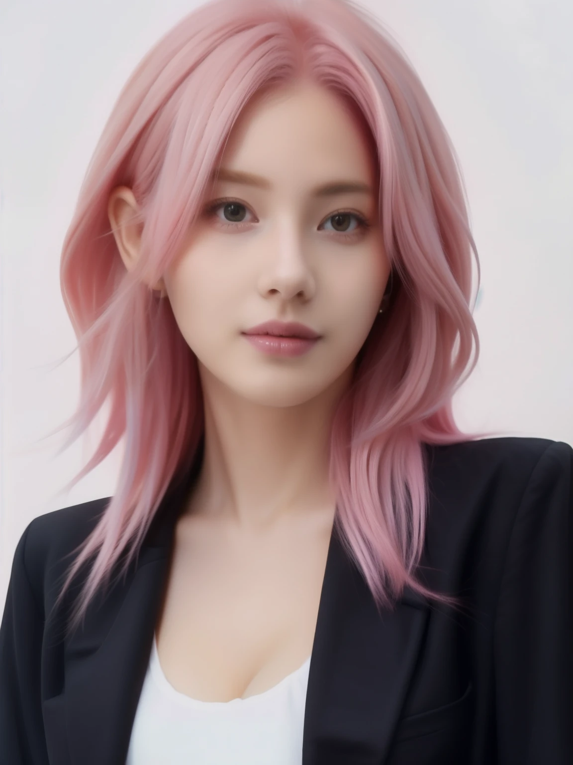 best quality,masterpiece,realistic,
pink hair,black blazer,